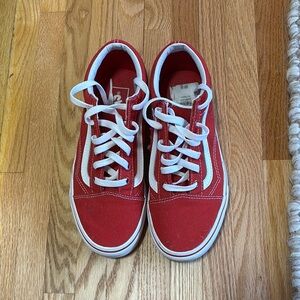 Vans Red and White Old Skool Sneakers with Iconic Jazz Stripe